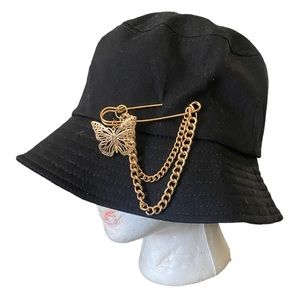 NWOT black bucket hat with gold details